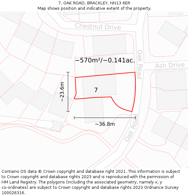 7, OAK ROAD, BRACKLEY, NN13 6ER: Plot and title map