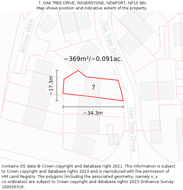 7, OAK TREE DRIVE, ROGERSTONE, NEWPORT, NP10 9JN: Plot and title map