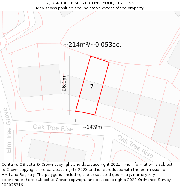 7, OAK TREE RISE, MERTHYR TYDFIL, CF47 0SN: Plot and title map