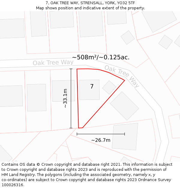 7, OAK TREE WAY, STRENSALL, YORK, YO32 5TF: Plot and title map