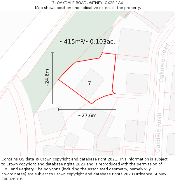 7, OAKDALE ROAD, WITNEY, OX28 1AX: Plot and title map