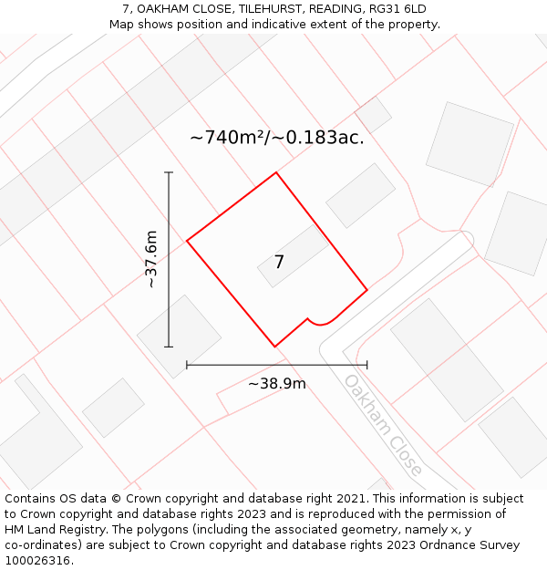 7, OAKHAM CLOSE, TILEHURST, READING, RG31 6LD: Plot and title map