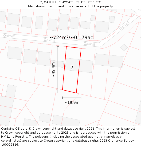 7, OAKHILL, CLAYGATE, ESHER, KT10 0TG: Plot and title map