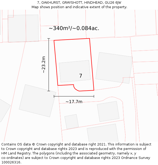7, OAKHURST, GRAYSHOTT, HINDHEAD, GU26 6JW: Plot and title map