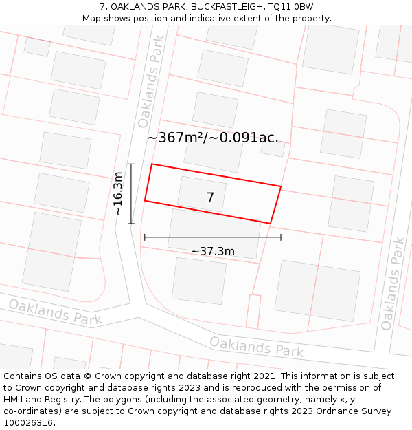 7, OAKLANDS PARK, BUCKFASTLEIGH, TQ11 0BW: Plot and title map