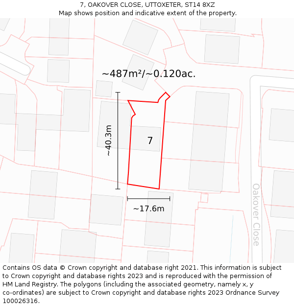 7, OAKOVER CLOSE, UTTOXETER, ST14 8XZ: Plot and title map