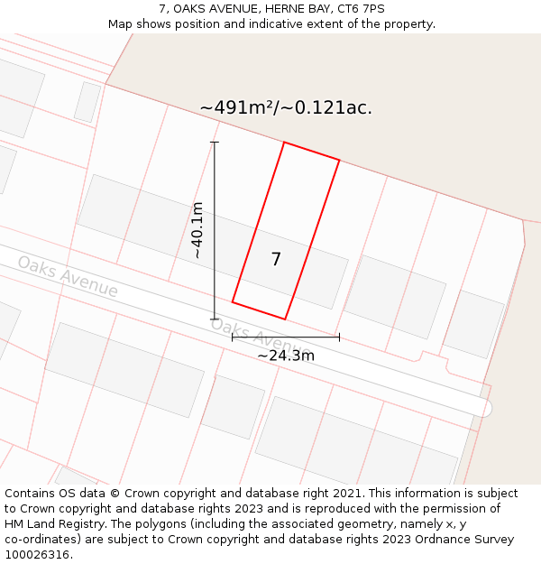 7, OAKS AVENUE, HERNE BAY, CT6 7PS: Plot and title map
