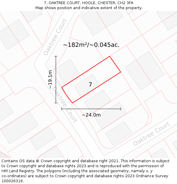 7, OAKTREE COURT, HOOLE, CHESTER, CH2 3FA: Plot and title map
