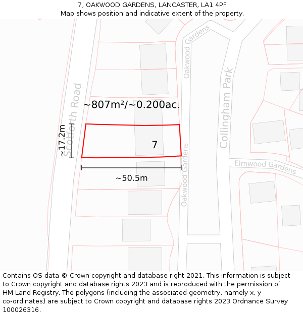 7, OAKWOOD GARDENS, LANCASTER, LA1 4PF: Plot and title map