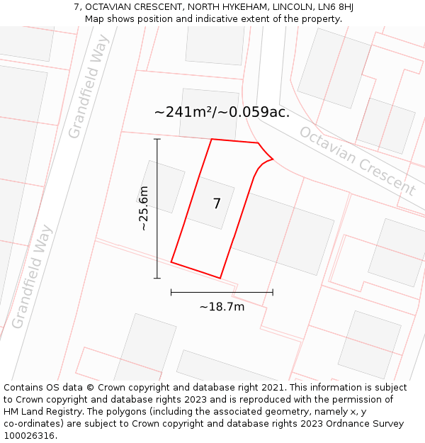 7, OCTAVIAN CRESCENT, NORTH HYKEHAM, LINCOLN, LN6 8HJ: Plot and title map