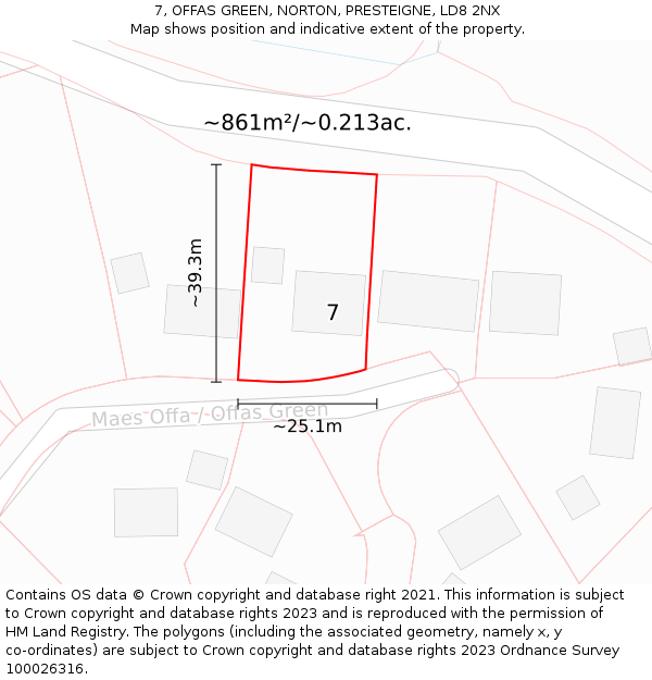 7, OFFAS GREEN, NORTON, PRESTEIGNE, LD8 2NX: Plot and title map