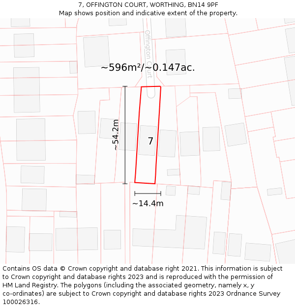 7, OFFINGTON COURT, WORTHING, BN14 9PF: Plot and title map