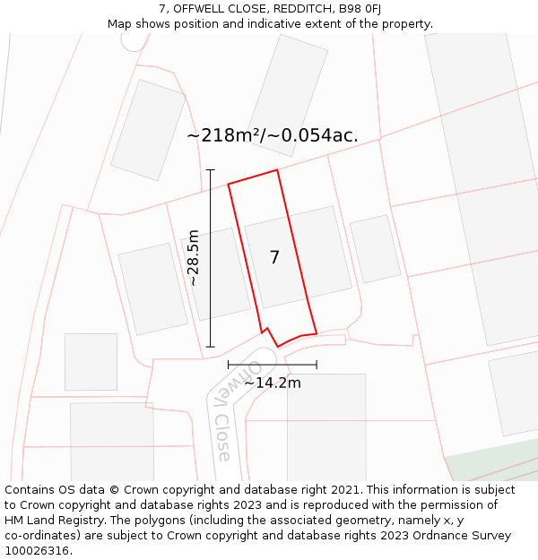 7, OFFWELL CLOSE, REDDITCH, B98 0FJ: Plot and title map