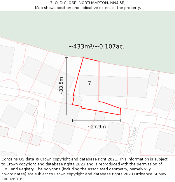 7, OLD CLOSE, NORTHAMPTON, NN4 5BJ: Plot and title map