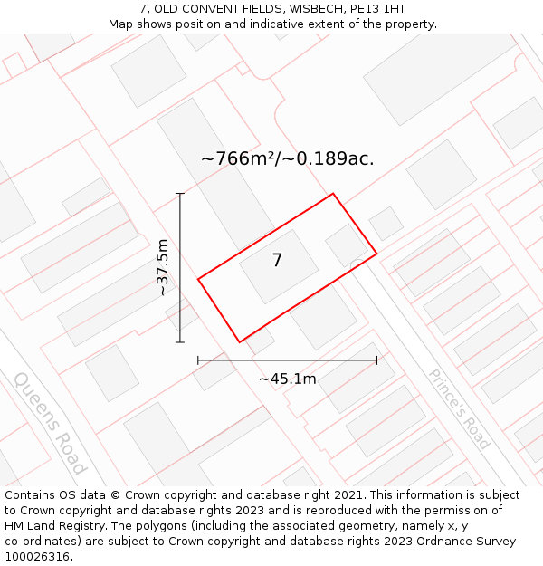 7, OLD CONVENT FIELDS, WISBECH, PE13 1HT: Plot and title map