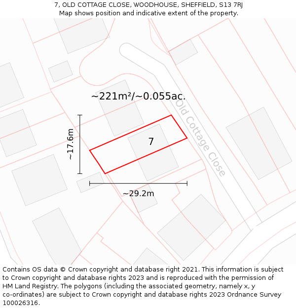 7, OLD COTTAGE CLOSE, WOODHOUSE, SHEFFIELD, S13 7RJ: Plot and title map