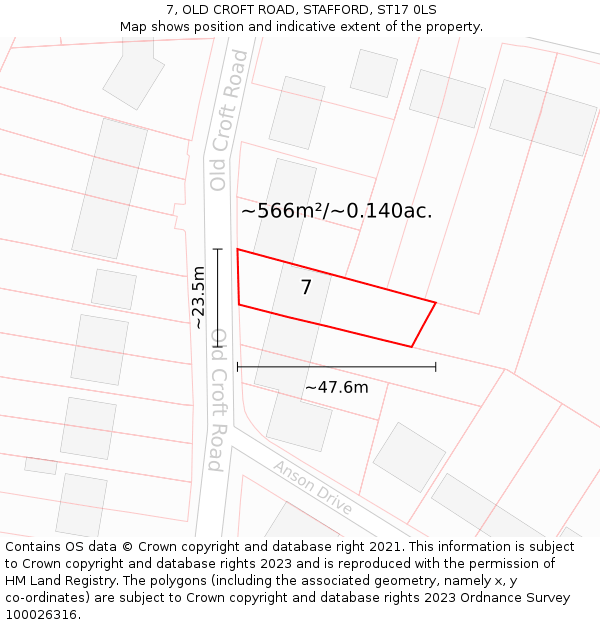 7, OLD CROFT ROAD, STAFFORD, ST17 0LS: Plot and title map