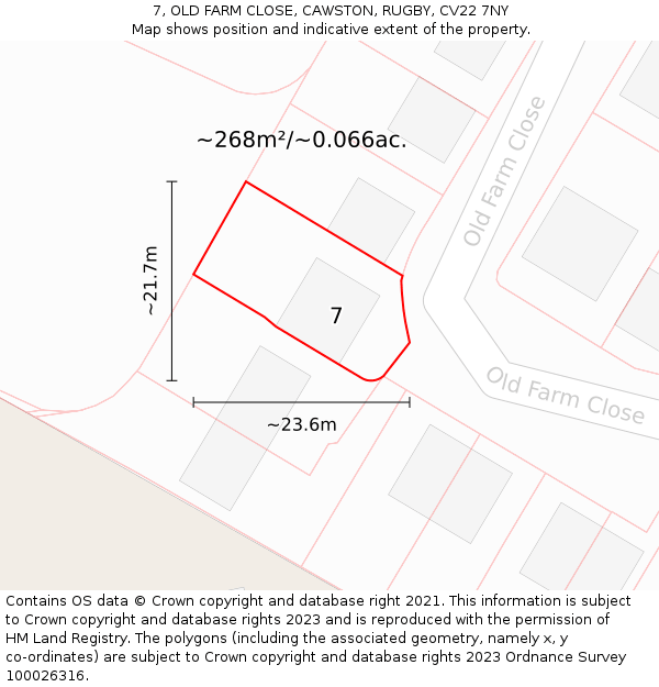 7, OLD FARM CLOSE, CAWSTON, RUGBY, CV22 7NY: Plot and title map