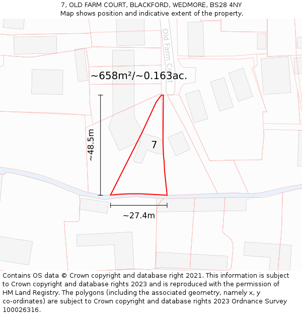 7, OLD FARM COURT, BLACKFORD, WEDMORE, BS28 4NY: Plot and title map