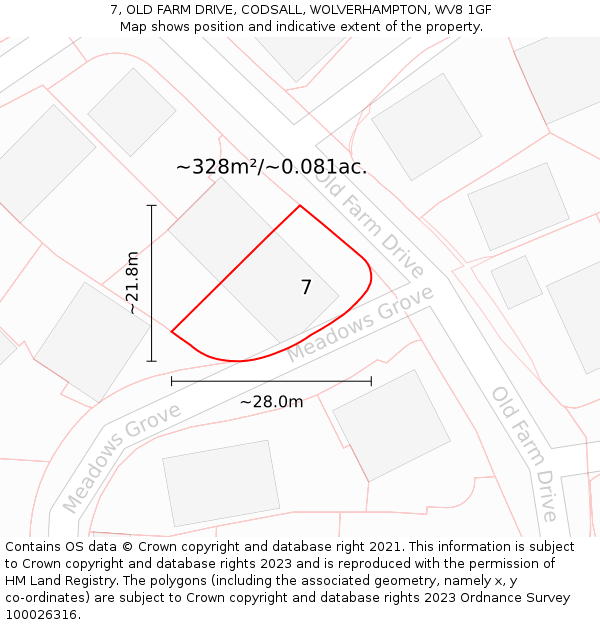 7, OLD FARM DRIVE, CODSALL, WOLVERHAMPTON, WV8 1GF: Plot and title map
