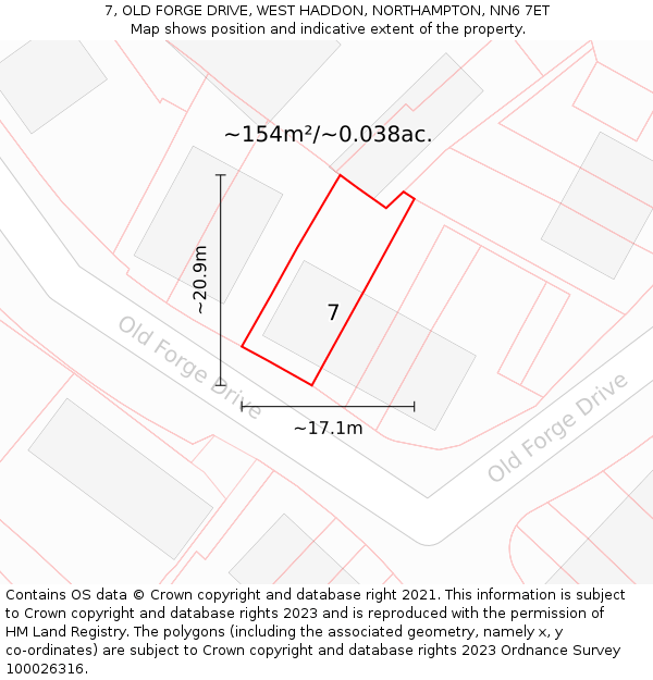 7, OLD FORGE DRIVE, WEST HADDON, NORTHAMPTON, NN6 7ET: Plot and title map