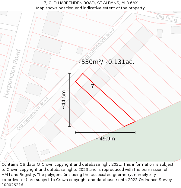 7, OLD HARPENDEN ROAD, ST ALBANS, AL3 6AX: Plot and title map