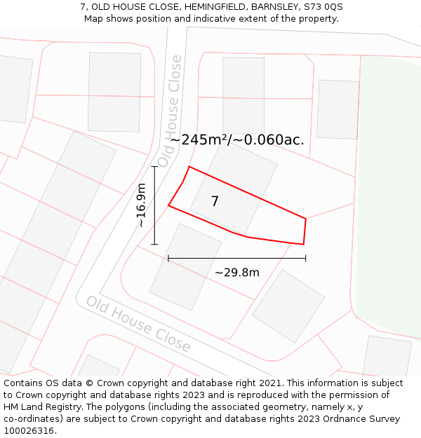 7, OLD HOUSE CLOSE, HEMINGFIELD, BARNSLEY, S73 0QS: Plot and title map