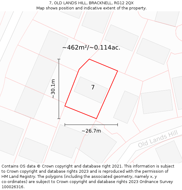 7, OLD LANDS HILL, BRACKNELL, RG12 2QX: Plot and title map