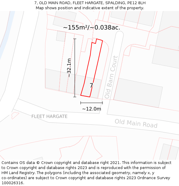 7, OLD MAIN ROAD, FLEET HARGATE, SPALDING, PE12 8LH: Plot and title map