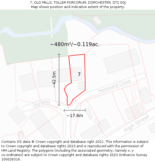 7, OLD MILLS, TOLLER PORCORUM, DORCHESTER, DT2 0QJ: Plot and title map