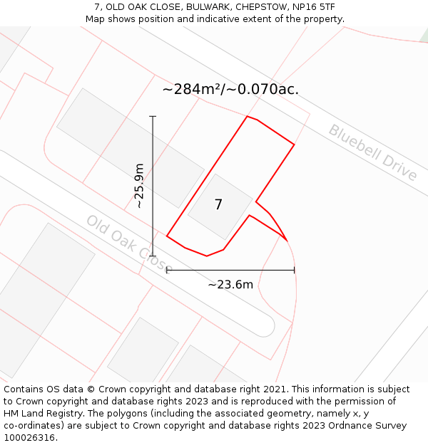 7, OLD OAK CLOSE, BULWARK, CHEPSTOW, NP16 5TF: Plot and title map