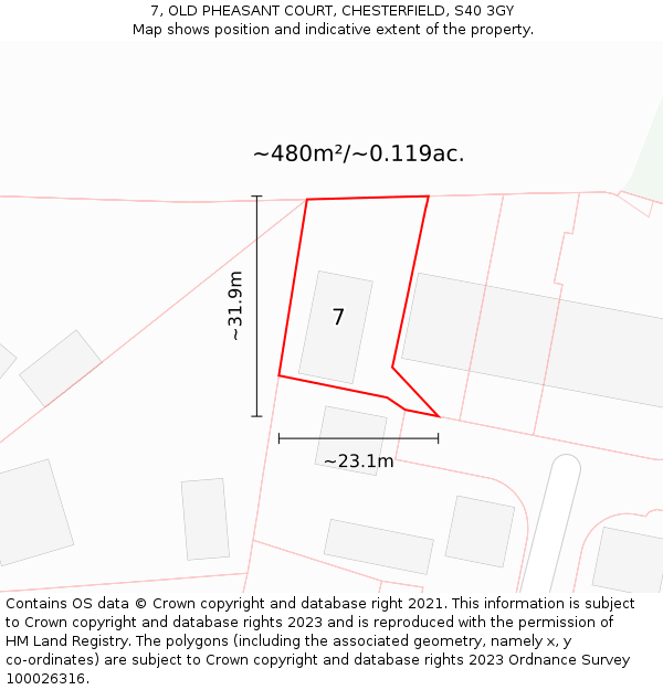 7, OLD PHEASANT COURT, CHESTERFIELD, S40 3GY: Plot and title map