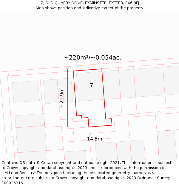 7, OLD QUARRY DRIVE, EXMINSTER, EXETER, EX6 8FJ: Plot and title map