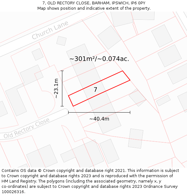 7, OLD RECTORY CLOSE, BARHAM, IPSWICH, IP6 0PY: Plot and title map