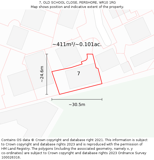 7, OLD SCHOOL CLOSE, PERSHORE, WR10 1RG: Plot and title map