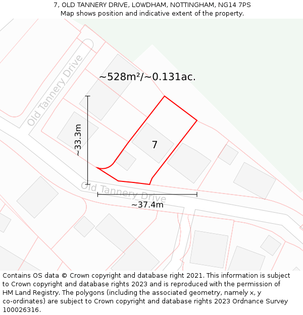 7, OLD TANNERY DRIVE, LOWDHAM, NOTTINGHAM, NG14 7PS: Plot and title map