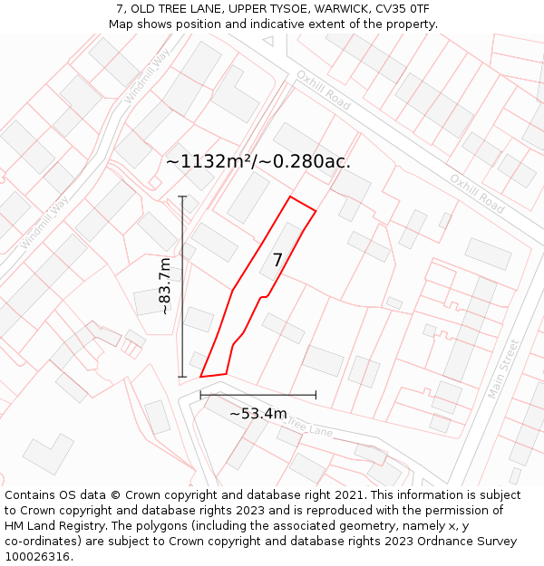 7, OLD TREE LANE, UPPER TYSOE, WARWICK, CV35 0TF: Plot and title map