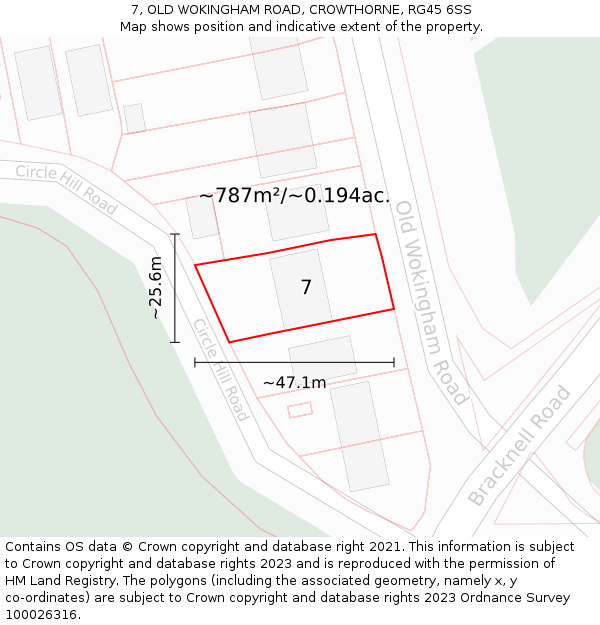7, OLD WOKINGHAM ROAD, CROWTHORNE, RG45 6SS: Plot and title map
