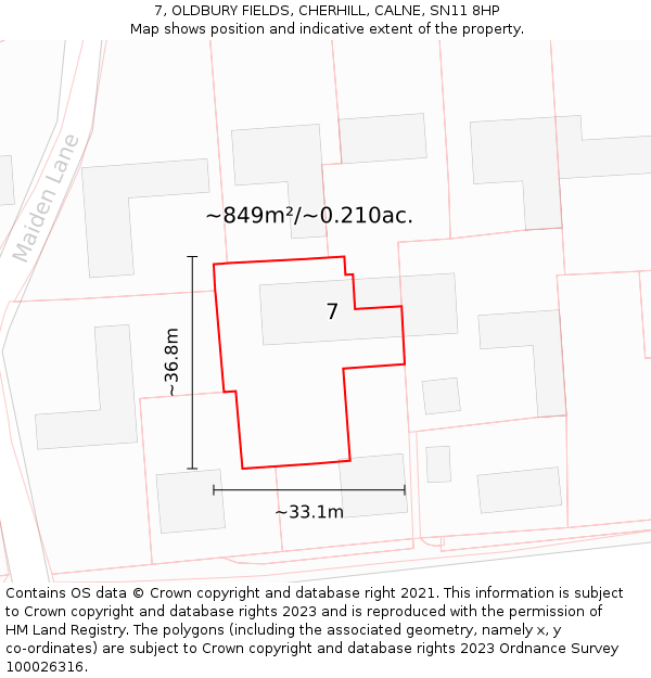 7, OLDBURY FIELDS, CHERHILL, CALNE, SN11 8HP: Plot and title map