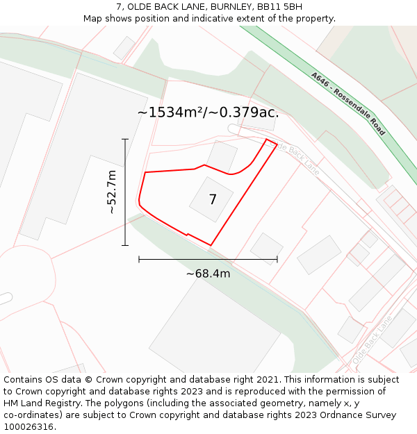 7, OLDE BACK LANE, BURNLEY, BB11 5BH: Plot and title map