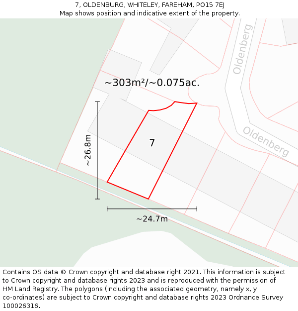 7, OLDENBURG, WHITELEY, FAREHAM, PO15 7EJ: Plot and title map