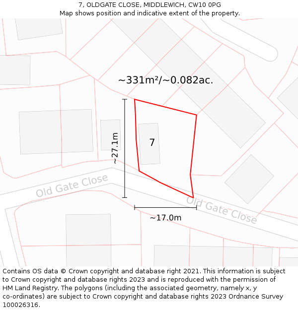 7, OLDGATE CLOSE, MIDDLEWICH, CW10 0PG: Plot and title map