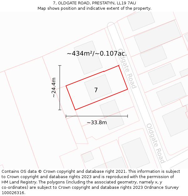 7, OLDGATE ROAD, PRESTATYN, LL19 7AU: Plot and title map