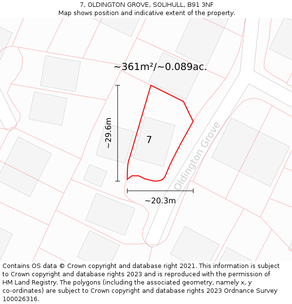 7, OLDINGTON GROVE, SOLIHULL, B91 3NF: Plot and title map