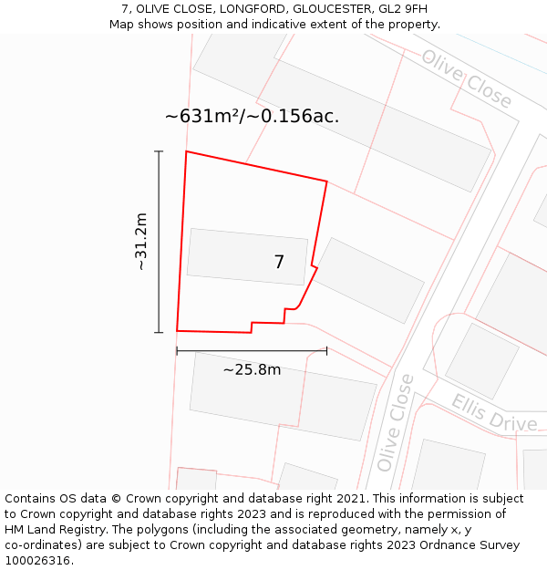 7, OLIVE CLOSE, LONGFORD, GLOUCESTER, GL2 9FH: Plot and title map