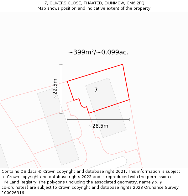 7, OLIVERS CLOSE, THAXTED, DUNMOW, CM6 2FQ: Plot and title map