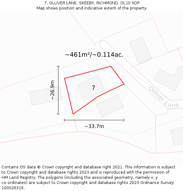 7, OLLIVER LANE, SKEEBY, RICHMOND, DL10 5DP: Plot and title map