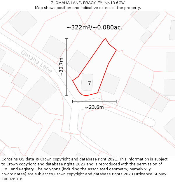 7, OMAHA LANE, BRACKLEY, NN13 6GW: Plot and title map
