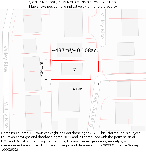 7, ONEDIN CLOSE, DERSINGHAM, KING'S LYNN, PE31 6QH: Plot and title map