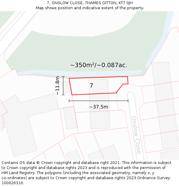 7, ONSLOW CLOSE, THAMES DITTON, KT7 0JH: Plot and title map